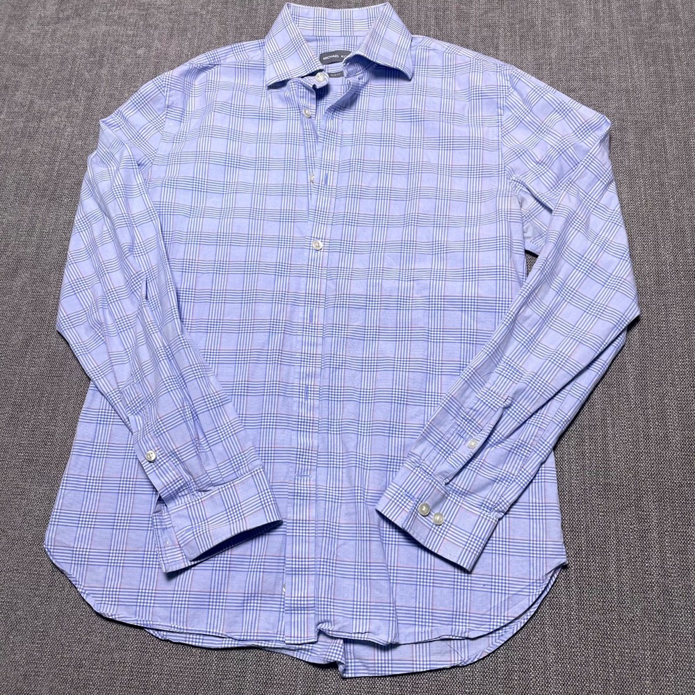 Michael Kors Slim Fit Dress Shirt Mens 15.5 34/35 Blue Plaid Formal Business